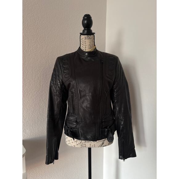 B61 ALLSAINTS Martell Biker Leather Jacket Womens 8 Grunge Chic Goth Rock Punk - Picture 1 of 12